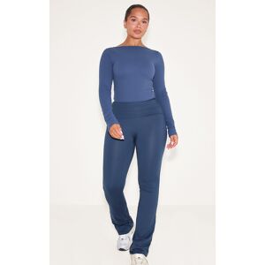 PrettyLittleThing Shape NAVY Sculpted Fold over Waist Flare Pants - Navy - Size: 2