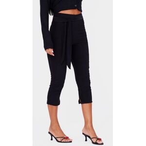 PrettyLittleThing Black Double Layer Wrap Waist Capri Leggings Pants - Black - Size: 6
