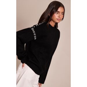 PrettyLittleThing Black Blanket Stitch Knit Sweater - Black - Size: XS