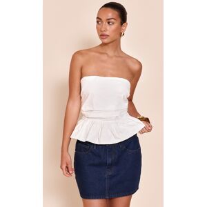 PrettyLittleThing Ecru Cotton Bandeau Peplum Frill Top, Cream - Cream - Size: 0
