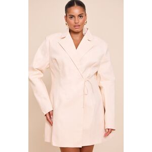PrettyLittleThing Plus Cream Linen Blend Tie Detail Blazer Dress - Cream - Size: 16