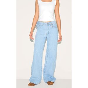 PrettyLittleThing Light Blue Foldover Waist Detail Wide Leg Jean - Light Blue - Size: 4