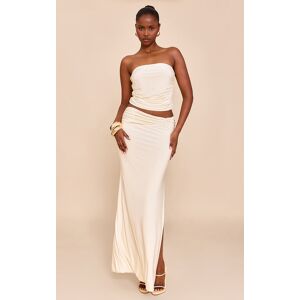 PrettyLittleThing Almond Double Layer Slinky Twist Detail Maxi Skirt - Almond - Size: 12