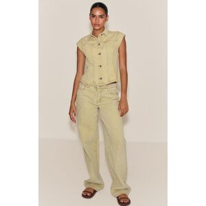 PrettyLittleThing Washed Light Sage Mid Rise Straight Leg Style Jeans - Washed Light Sage - Size: 2