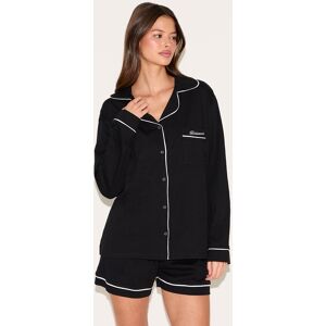PrettyLittleThing Black Bridesmaid Embroidered Jersey Piping Short Pajama Set - Black - Size: XS PrettyLittleThing Black Bridesmaid Embroidered Jersey Piping Short Pajama Set - Black - Size: XS