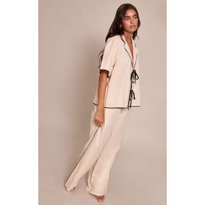 PrettyLittleThing Contrast Tie Up Wide Leg Pyjamas, Beige - Beige - Size: 0 PrettyLittleThing Contrast Tie Up Wide Leg Pyjamas, Beige - Beige - Size: 0