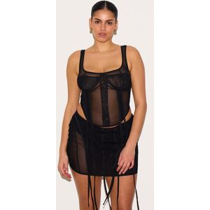 PrettyLittleThing Plus Black Mesh Panelled Boned Corset - Black - Size: 16 PrettyLittleThing Plus Black Mesh Panelled Boned Corset - Black - Size: 16