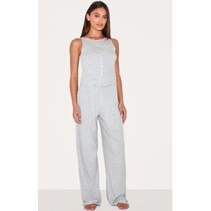 PrettyLittleThing Grey Ribbed Button Vest Long Pajama Set - Grey - Size: XS PrettyLittleThing Grey Ribbed Button Vest Long Pajama Set - Grey - Size: XS
