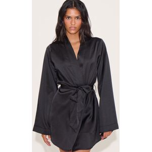 PrettyLittleThing Black Satin Sleepwear Robe - Black - Size: XS PrettyLittleThing Black Satin Sleepwear Robe - Black - Size: XS