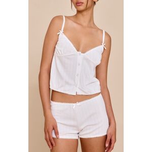 PrettyLittleThing White Pointelle Bow Detail Cami Short Pajama Set - White - Size: L PrettyLittleThing White Pointelle Bow Detail Cami Short Pajama Set - White - Size: L