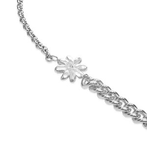 Georgia Kemball Daisy Flower Combination Curb Necklace  Silver