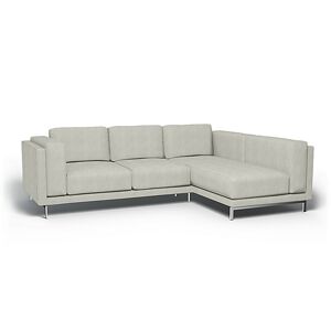 Bemz IKEA - Nockeby 3 Seat Sofa with Right Chaise Cover, Silver Grey, Cotton - Bemz