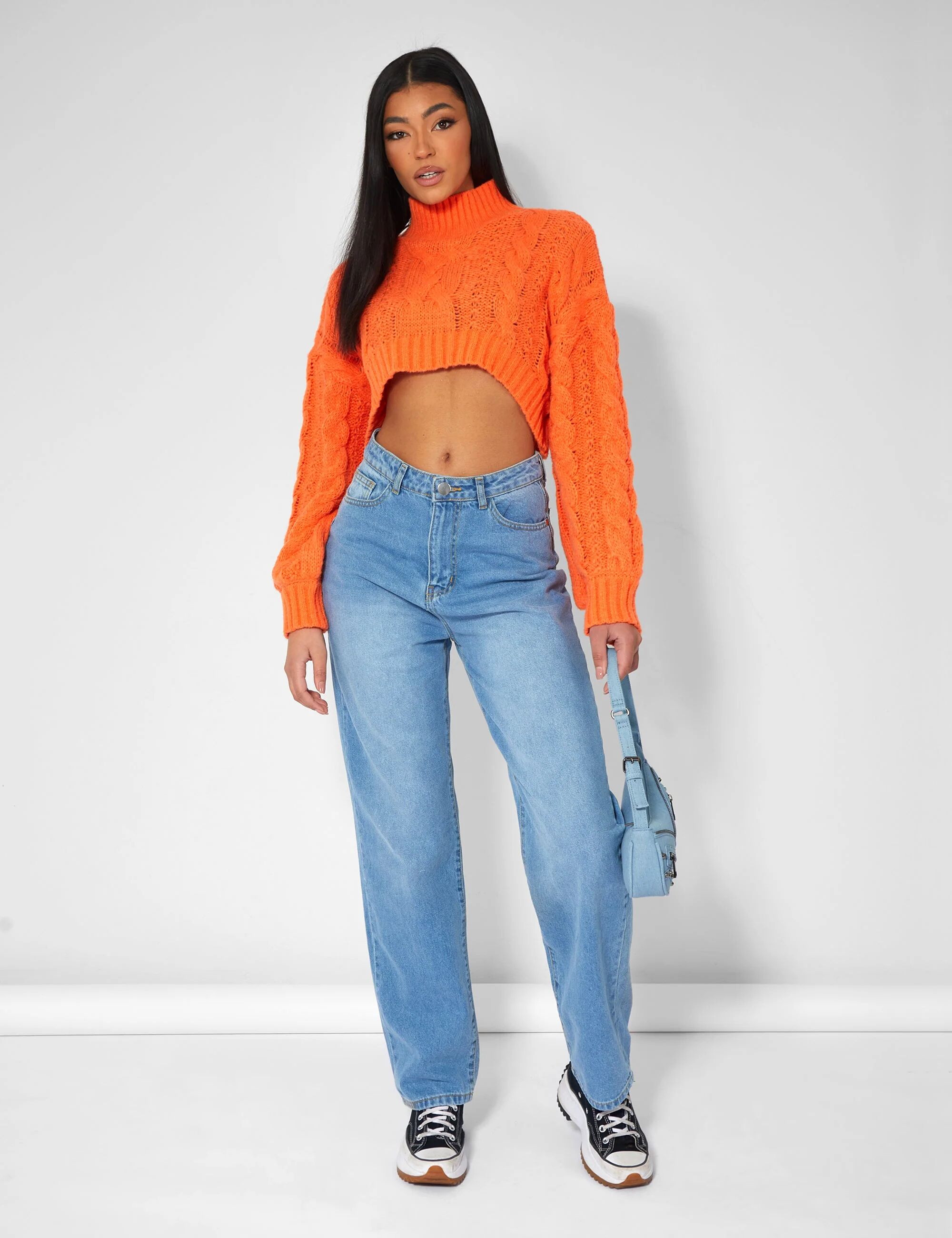 Public Desire US Roll Neck Cropped Cable Knitted Jumper Orange - female - US M/L - Size: 7760041934979