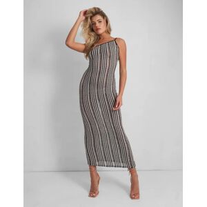 Public Desire US Kaiia Knitted One Shoulder Maxi Dress Black and White Stripe - female -  mono - Size: US 14