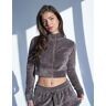 Public Desire US Kaiia Studio Zip Through Velour Hoodie Dark Grey - female -  grey - Size: US 12