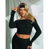 Public Desire US Chunky Rib Foldover Long Sleeve Top Black - female -  black - Size: US 8