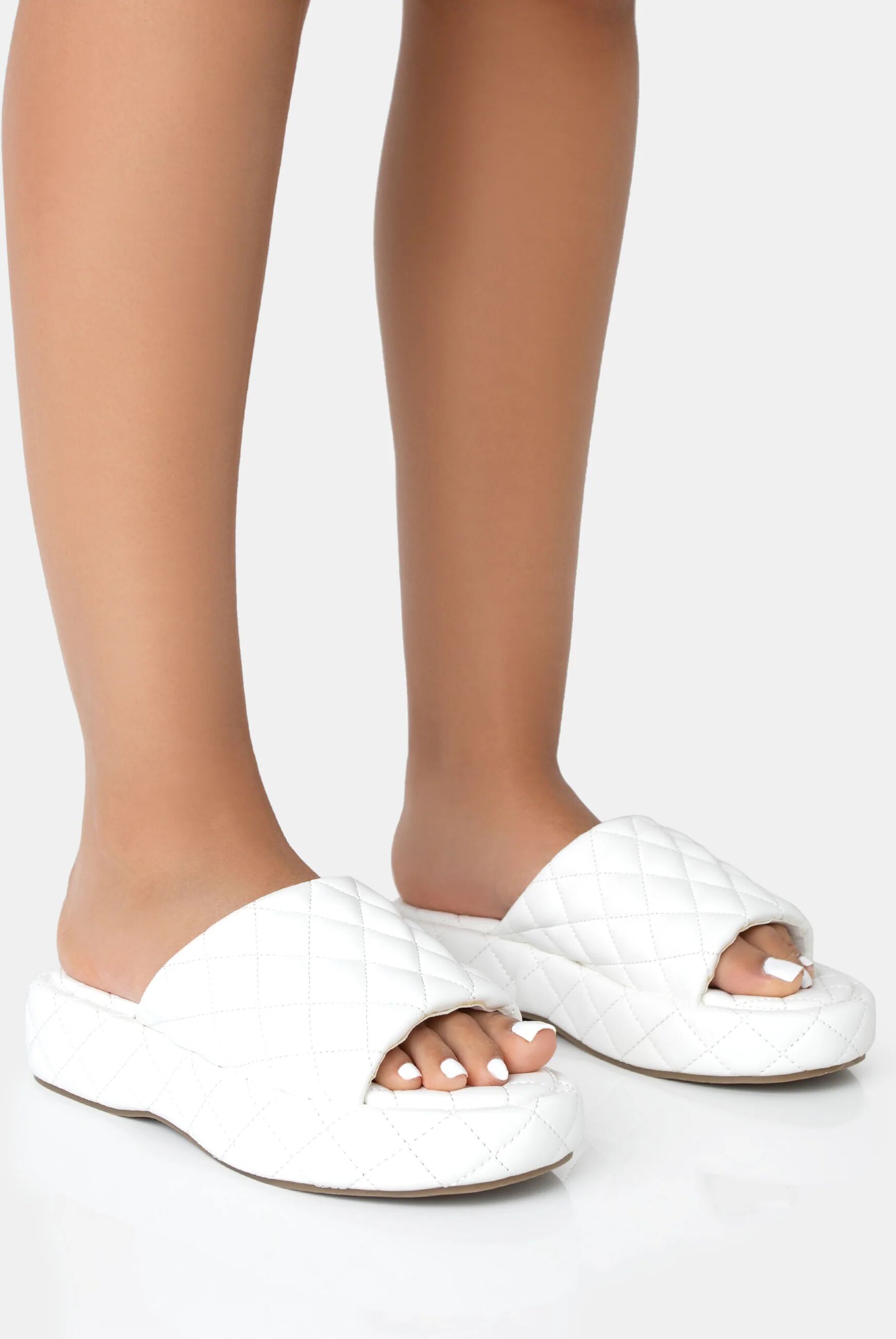 Public Desire US Mykonos White Flatform Quilted Slider Sandals - female - US 10 / UK 8 / EU 41 - Size: 7880252719235