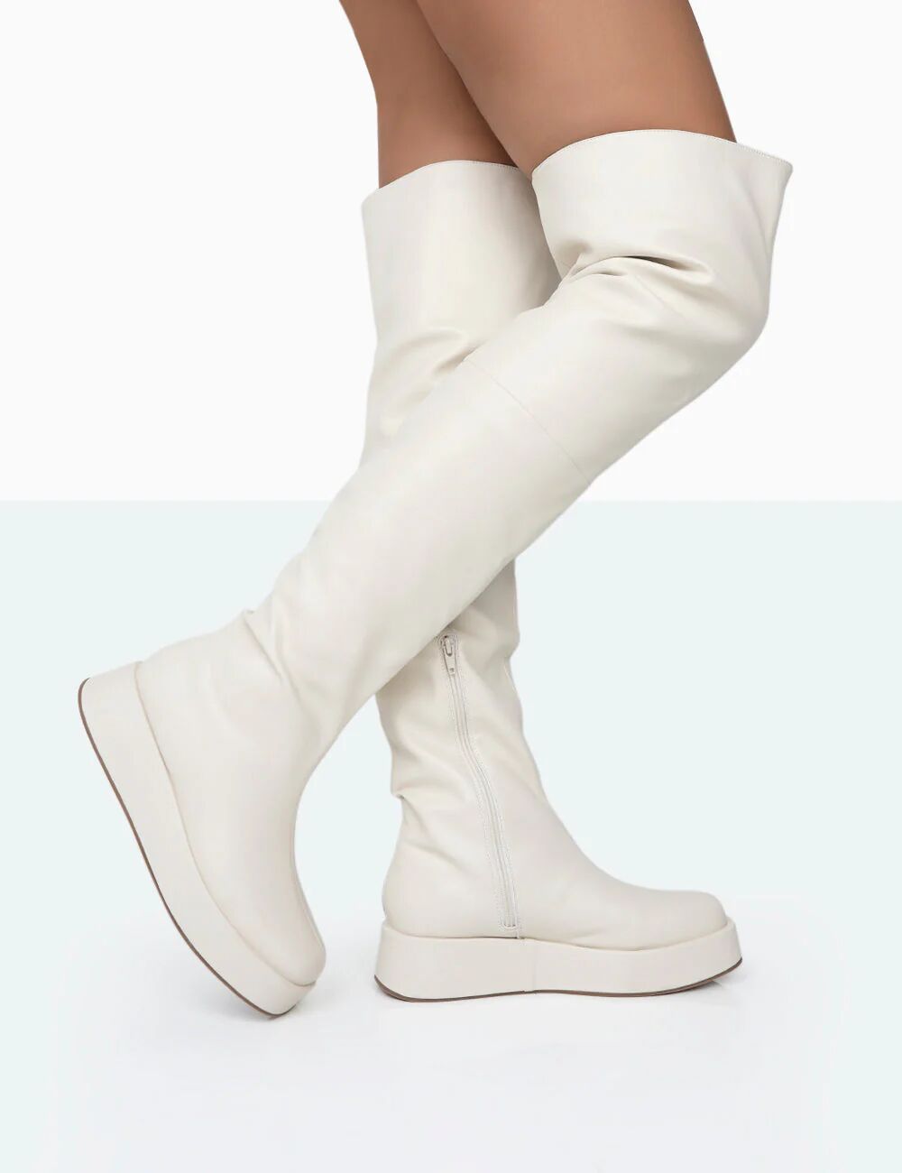 Public Desire US Erica Bone Pu Chunky Platform Sole Over The Knee Boots - female - US 8 / UK 6 / EU 39 - Size: 7821089210499