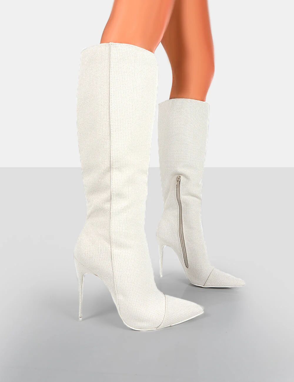 Public Desire US Horizon Linen Ecru Knee High Boots - female - US 10 / UK 8 / EU 41 - Size: 6745766854787