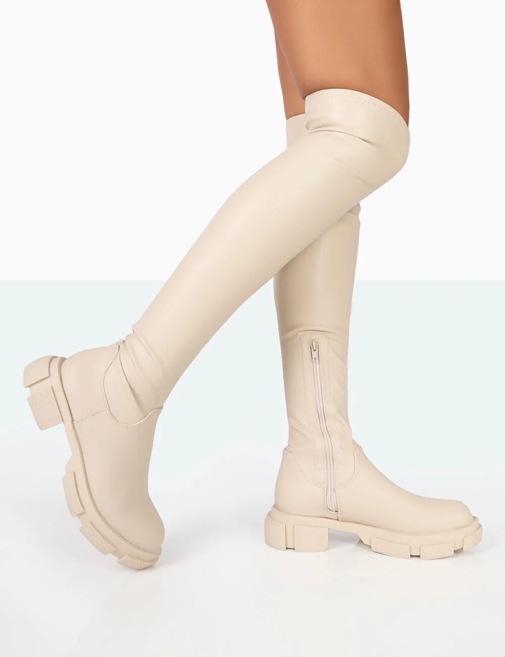 Public Desire US Junya Bone Pu Over The Knee Chunky Sole Boots - female - US 10 / UK 8 / EU 41 - Size: 7762505924739