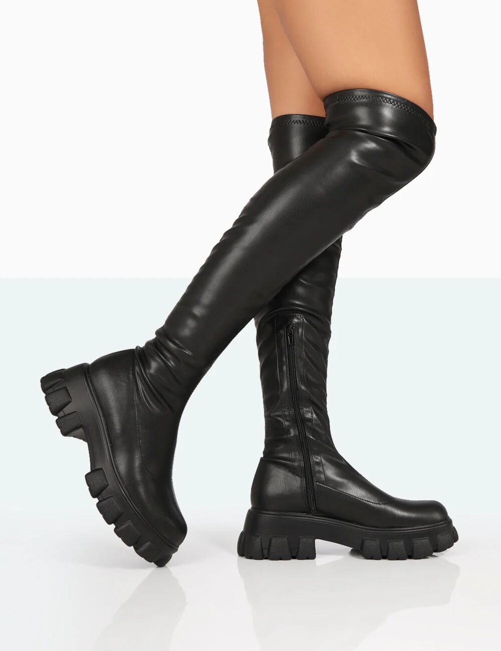 Public Desire US Junya Black PU Over The Knee Chunky Sole Boots - female - US 10 / UK 8 / EU 41 - Size: 7769563299971