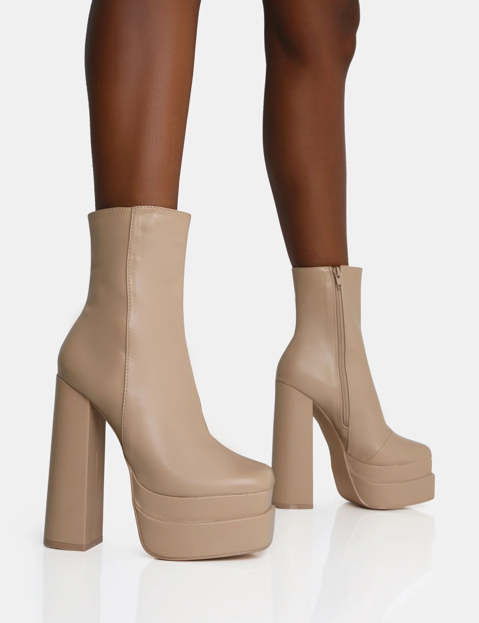 Public Desire US Supine Nude PU Chunky Heeled Platform Ankle Boots - female - US 10 / UK 8 / EU 41 - Size: 7871371346051