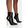 Public Desire US Jalan Black Pu Padlock Detail Pointed Toe Gold Stiletto Heel Ankle Boots - female -  black - Size: US 11 / UK 9 / EU 42