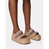 Public Desire US Duchess Natural Raffia Double Strap Embellished Platform Slider Sandals - female - Size: US 9 / UK 7 / EU 40