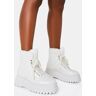 Public Desire US Magda White Patent Crinkled Quilted Faux Fur Lining Tie Up Chunky Sole Rounded Toe Ankle Boots - female -  white - Size: US 6 / UK 4 / EU 37