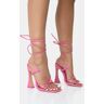 Public Desire US Lizzy Pink Pu Lace Up Square Toe Curved High Block Heels - female -  pink - Size: US 5 / UK 3 / EU 36