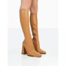 Public Desire US Caryn Camel Grain Pu Knee High Heeled Boots - female -  brown - Size: US 8 / UK 6 / EU 39