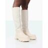 Public Desire UK Genius Ecru PU Knee High Linen Chunky Sole Boots - female -  ecru - Size: US 8 / UK 6 / EU 39