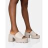 Public Desire US Sabeena Ecru Chunky Mule Round Toe Mid Heel Sandals - female - Ecru - Size: US 10 / UK 8 / EU 41