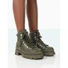 Public Desire US Hike There Khaki Pu Lace Up Chunky Sole Winter Boots - female -  green - Size: US 9 / UK 7 / EU 40