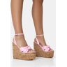 Public Desire US Sandy Pink PU Knot Strap Round Toe Cork Wedge Heels - female - US 8 / UK 6 / EU 39 - Size: 7887410135171