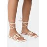 Public Desire US Kelly Ecru PU Lace Up Flat Square Toe Sandals - female -  neutral - Size: US 9 / UK 7 / EU 40