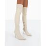 Public Desire US Tiana Natural Linen Pointed Toe Over The Knee Stiletto Boots - female -  nude - Size: US 10 / UK 8 / EU 41