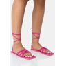 Public Desire US Kelly Hot Pink PU Lace Up Flat Square Toe Sandals - female - US 8 / UK 6 / EU 39 - Size: 7900086009987