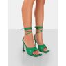 Public Desire US Gracie Green Pu Square Peep Toe Lace Up Stiletto Heels - female -  green - Size: US 5 / UK 3 / EU 36
