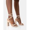 Public Desire US Ives Stone Pu Strappy Lace Up Square Toe Slim Block Heels - female -  neutral - Size: US 11 / UK 9 / EU 42