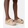 Public Desire US Kos Natural Raffia Cross Over Strap Slip On Flatform Sandals - female - US 8 / UK 6 / EU 39 - Size: 7906880192643