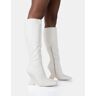 Public Desire US Vanessa Ecru PU Inverted Wedge Square Toe Heeled Knee High Boots - female -  white - Size: US 5 / UK 3 / EU 36