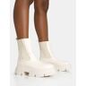Public Desire US Edgy Cream Pu Elasticated Ankle Rounded Chunky Sole Ankle Boots - female -  neutral - Size: US 10 / UK 8 / EU 41
