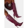 Public Desire US Doja Wide Fit Burgundy Croc Studded Zip Detail Pointed Toe Stiletto Knee High Boots - female -  red - Size: US 11 / UK 9 / EU 42