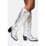 Public Desire US Austine Silver Western Block Heel Knee High Boots - female -  silver - Size: US 8 / UK 6 / EU 39