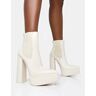 Public Desire US Cady Ecru Pu Platform Pointed Toe Block Heel Ankle Boots - female -  neutral - Size: US 9 / UK 7 / EU 40