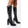 Public Desire US First Class Black Patent Diamante Buckle Strap Detail Rounded Toe Knee High Block Heeled Boots - female -  black - Size: US 10 / UK 8 / EU 41