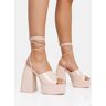 Public Desire US Orchid Nude Patent Lace Up Mule Square Toe Platform Block Heels - female -  neutral - Size: US 11 / UK 9 / EU 42