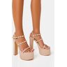 Public Desire US Stefania Nude Patent Studded Cage Platform Round Toe Block Heels - female - US 7 / UK 5 / EU 38 - Size: 7927042048131