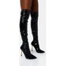 Public Desire US Zhenya Black Patent Pointed Toe Gold Contrast Stiletto Over The Knee Boots - female - Black/Yellow - Size: US 7 / UK 5 / EU 38